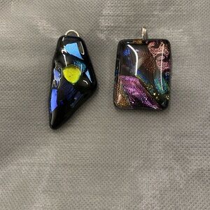 Two womens jewelry MURANO Glass handmade Pendants with silver necklace